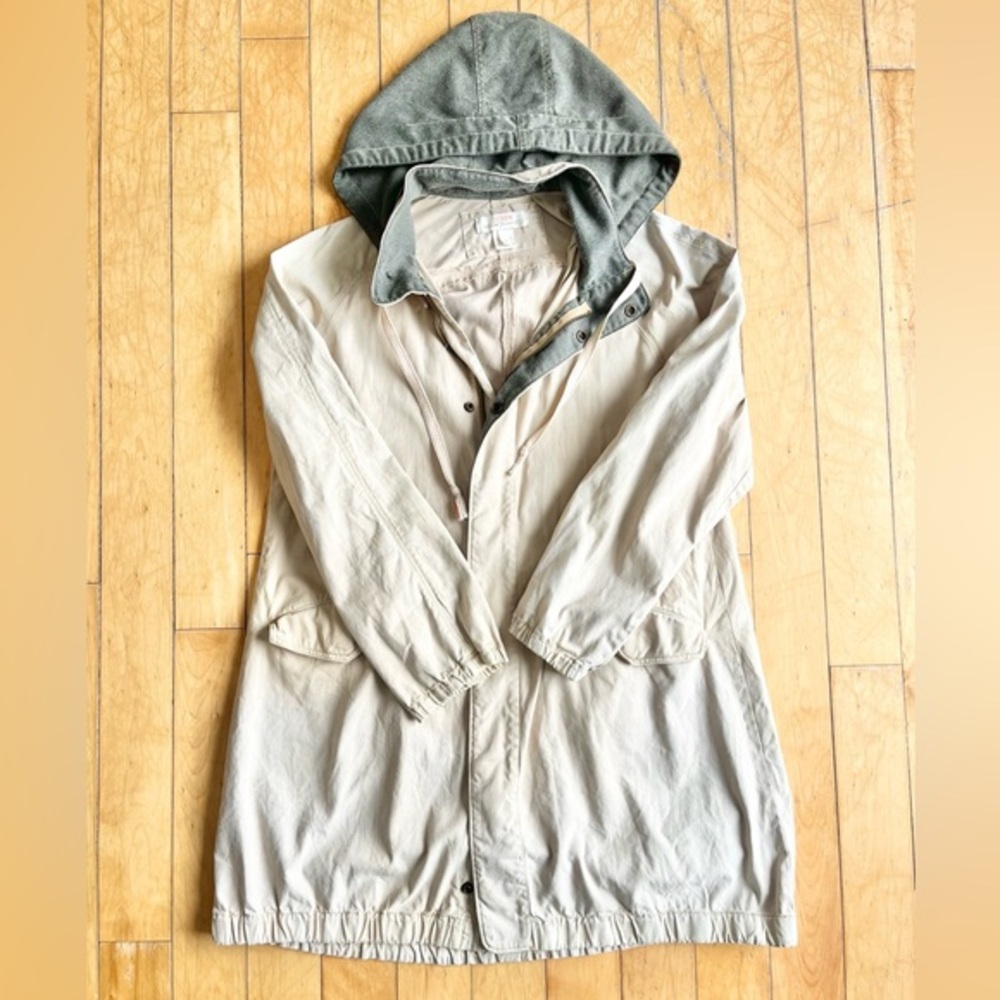 J.Crew Authentic Garment-Dyed Hooded Beige 100% Cotton Coat Jacket Size Medium